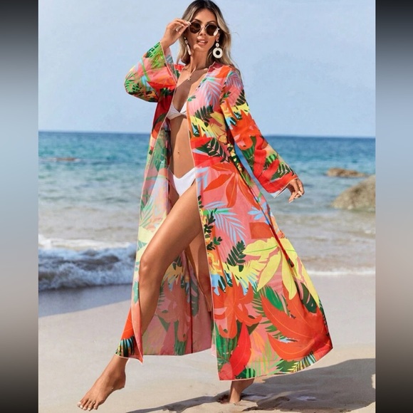 Swim Vcay Tropical Print Belted Kimono - Picture 5 of 5